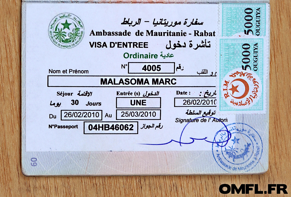 Visa Mauritanie dans passeport