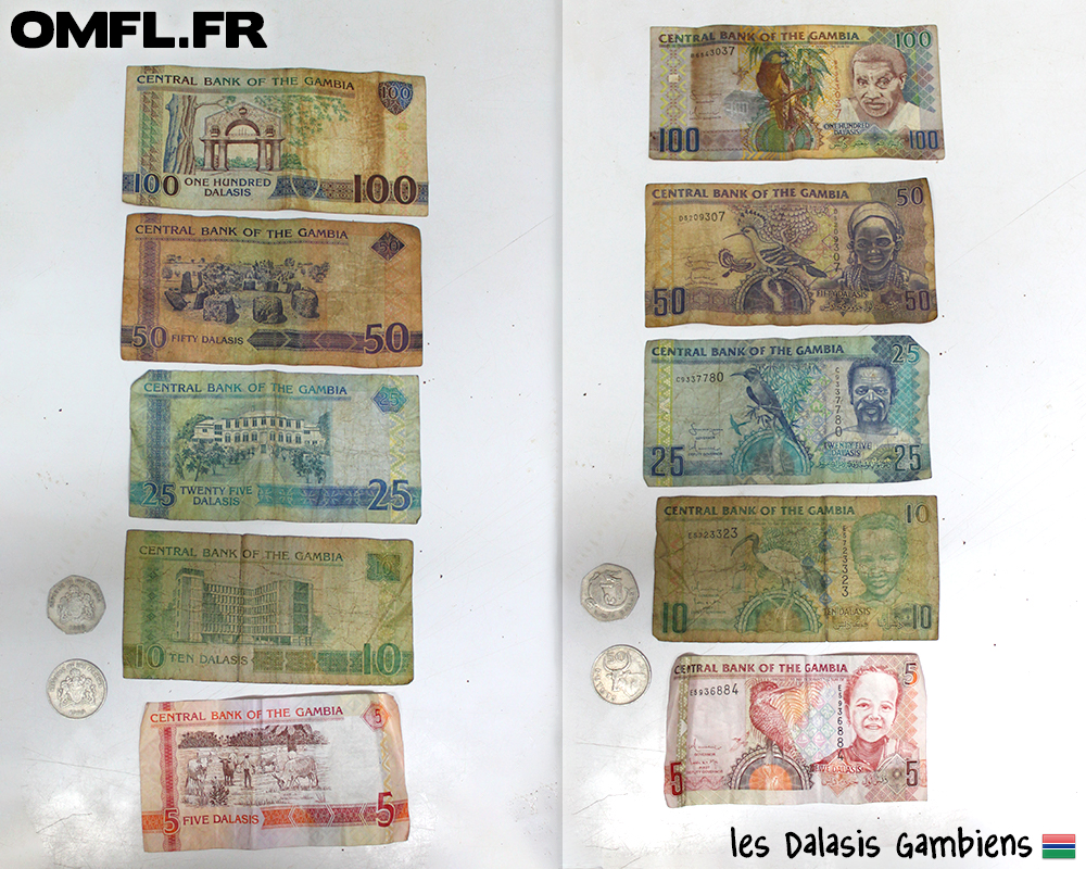 coupures de Dalasis monnaie Gambie