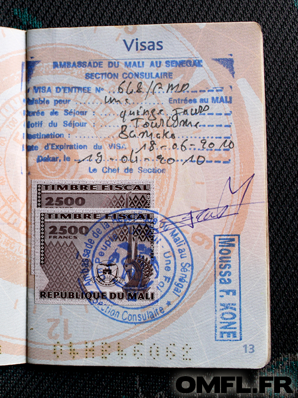 Visa Mali dans passeport