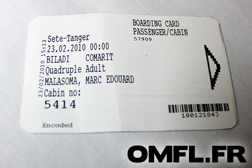 mon ticket pass du bateau Biladi de la Comarit