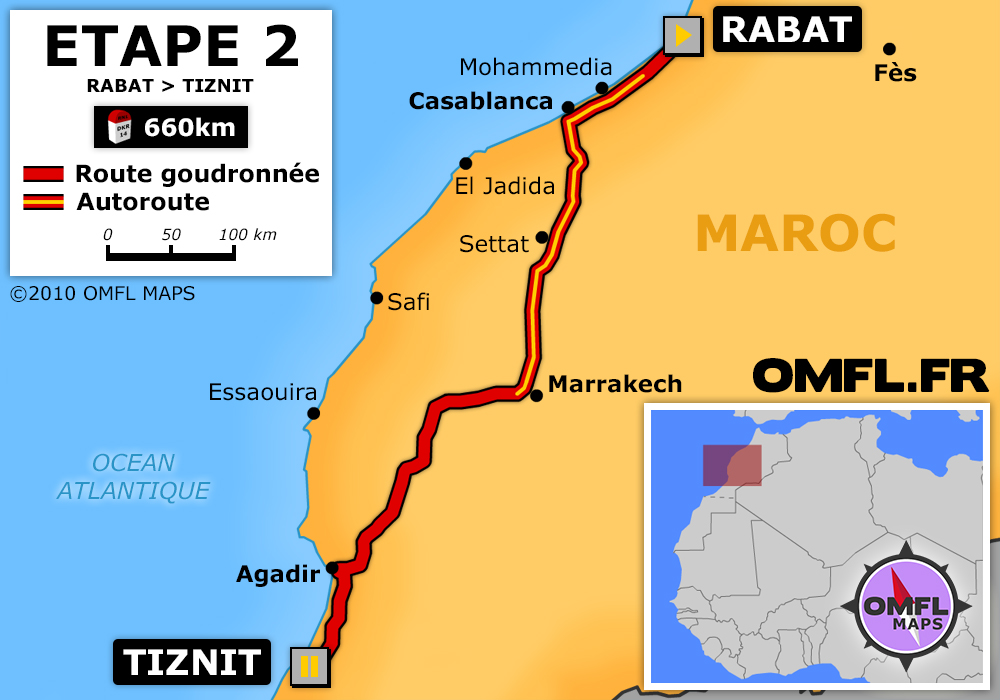 Itinéraire OMFL Etape 2 de Rabat à Tiznit