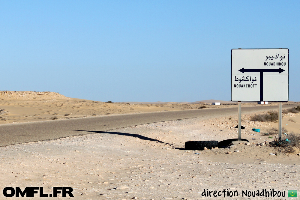 Panneau de direction entre Nouadhibou ou Nouakchott