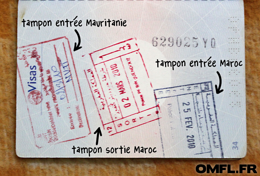 Les tampons d'entrée et sortie du Maroc et de Mauritanie dans passeport